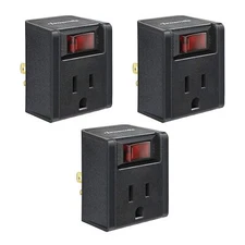 DEWENWILS 3 Pack Grounded Port Power Adapter Plug Outlet Switch On/Off Switch 