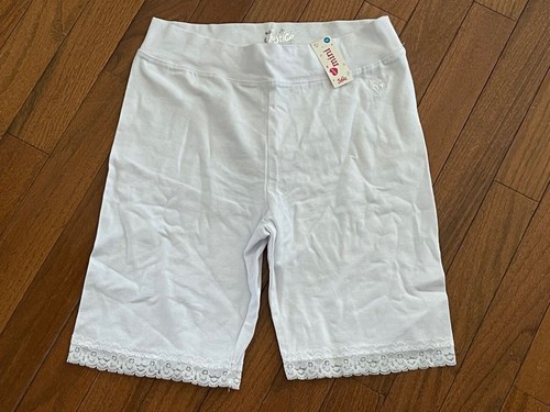 NWT Justice Junior Girls White Mini Leggings Bike Shorts Lace Trim Size 18