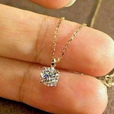 2CT Round-Cut Moissanite Women's Solitaire Pendant 14K Yellow Gold Plated