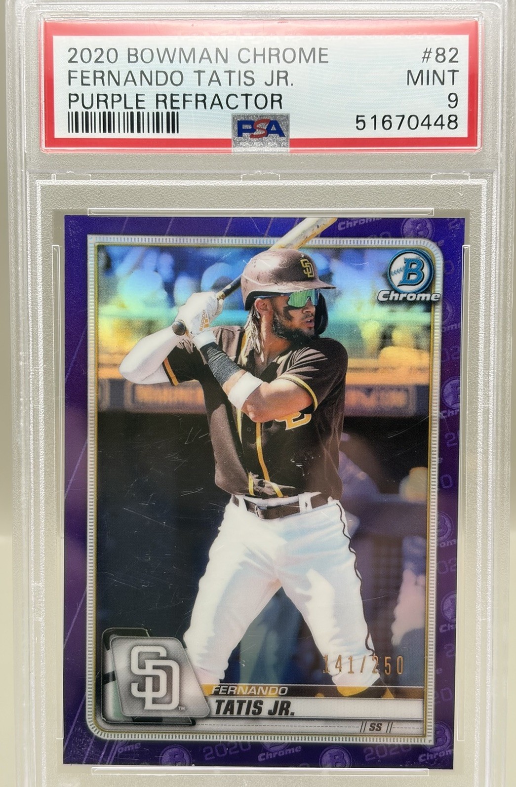 2020 Bowman Chrome Fernando Tatis Jr Purple Refractor /250 #82 PSA 9 MINT Padres