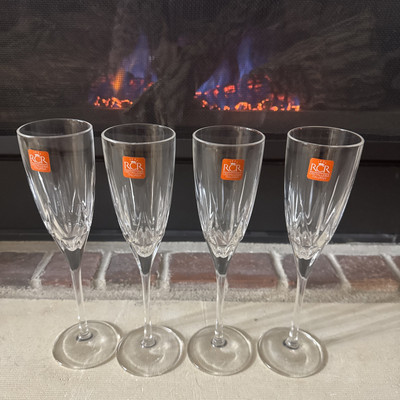 Royal Crystal Rock RCR Cristalleria Italiana Champagne Flute Set Of 4 With Tags