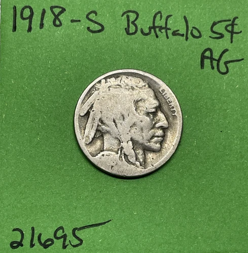 1918-S Buffalo 🦬 Indian Head Nickel 5c Ag About Good