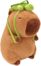 Capybara Plush Toy - 9 Inch Cute Capybara Stuffed Animal with Turtle Backpack, K