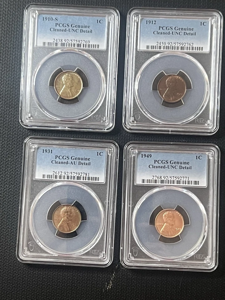 1910-S, 1912, 1931 and 1949 Cleaned Lincoln cents- UNC And AU Details-PCGS - Image 3 of 4
