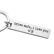 Drive Safe I Love You Keychain, Custom Initial Keychain Gift for Him Her, Rom...