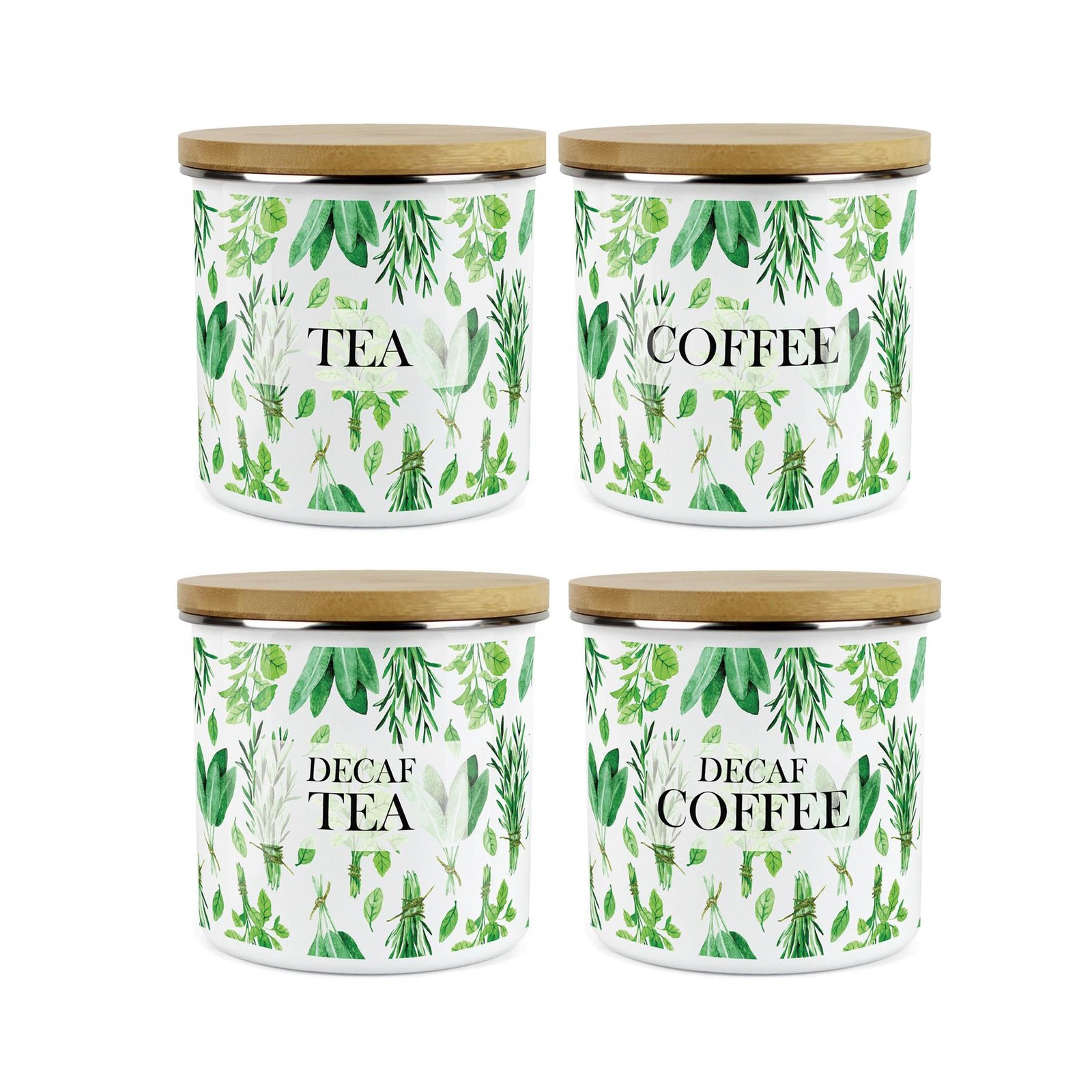 Green Herbs Tea, Coffee, Decaf Tea & Decaf Coffee Canister Set - Kitchen Gifts