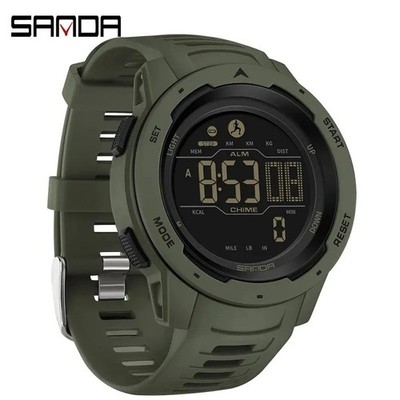 SANDA 2145 Herren Digital Sportuhr Wasserdicht LED Schrittzähler Chronograph
