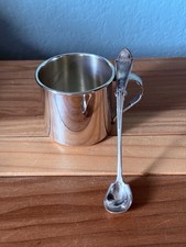Oneida Silverplate Baby Cup, Spoon-Handle Design, Monogram RBS Gift Spoon