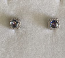 Square Diamante Earrings with Round Coloured Stone