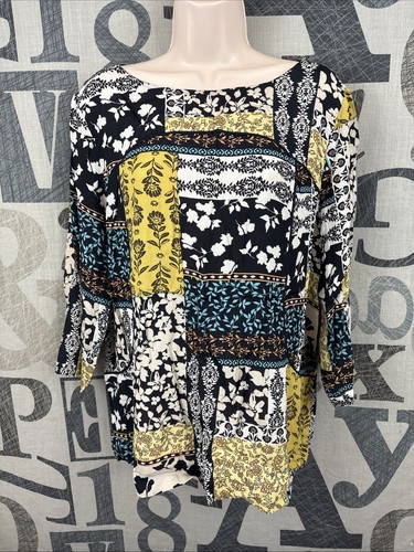 J. Jill Women's Multicolor Floral Rayon Boat Neck 3/4 Sleeve Blouse Large Petite - Picture 1 of 7