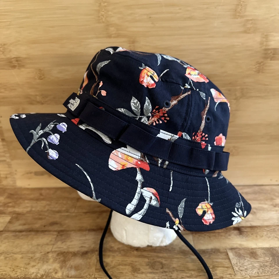 Sombrero de cubo con brillo North Face clase V raro estampado de flores de hongo en azul marino pequeño Foto 2 de 4