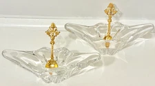 2 Sevres France Crystal Glass Salt Cellars Set w 2 Gold tone Spoons
