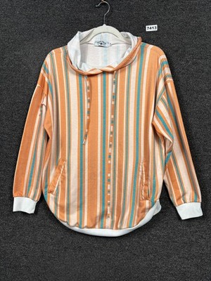 Crazy Train Striped Hoodie Size M Orange Teal Casual Western Boho Southwestern