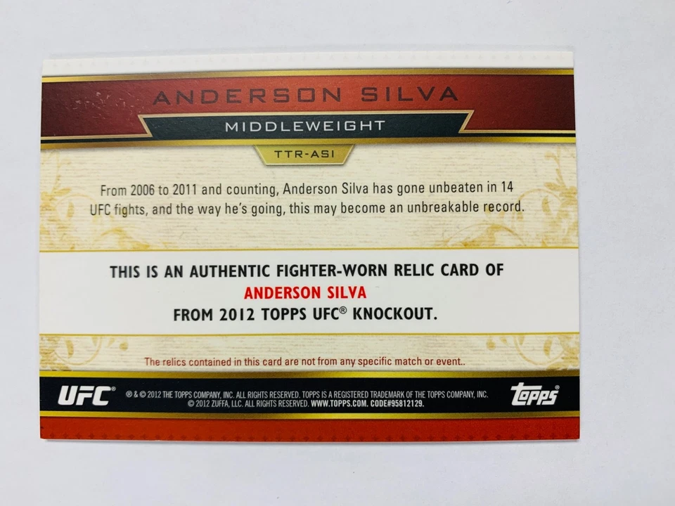 2012 TRIPLE THREADS UFC MATERIAL /36 ANDERSON SILVA #TTR-ASI - Image 2 of 2