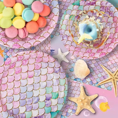 Mermaid party pack 68pcs plates cups napkins birthday tableware set pastel - Picture 3 of 5