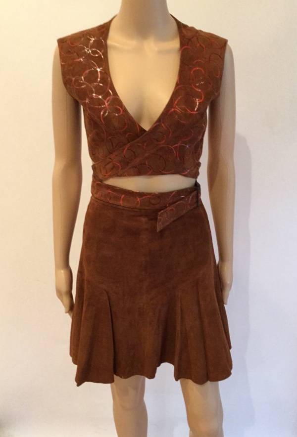 ALAIA VINTAGE SEXY SUEDE CRISS CROSS TOP & SKIRT SZ 36 & 38