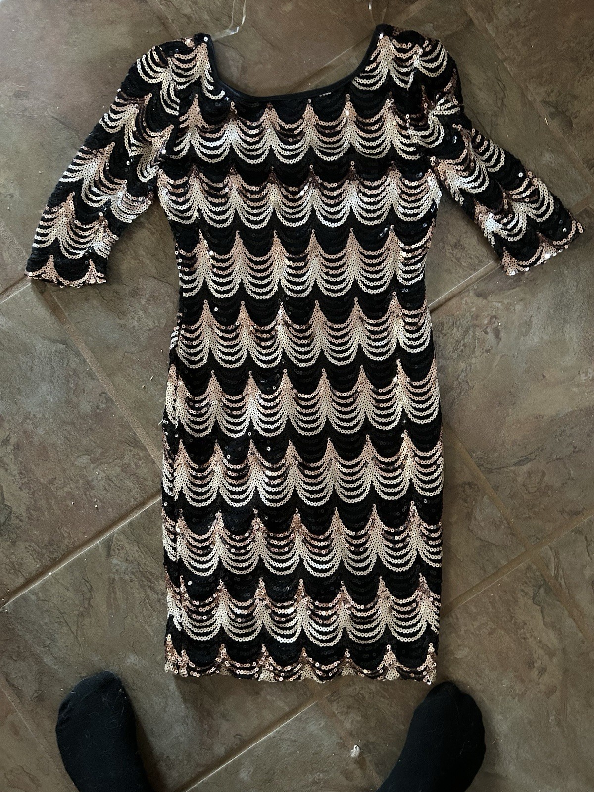 Crystal Doll Gold and Black Sequin Mini Dress Size Large Juniors Prom Party