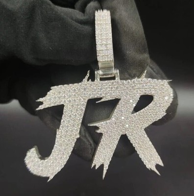 Men's Custom JR Letter Open Back Pendant Moissanite Solid 925 Silver