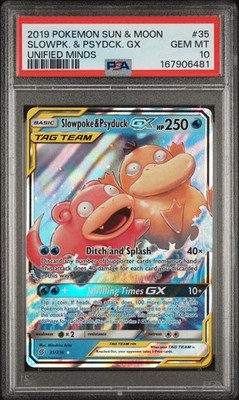 2019 POKEMON SUN & MOON UNIFIED MINDS #35 SLOWPOKE & PSYDUCK GX PSA 10