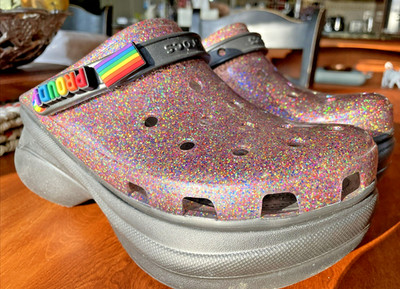 Crocs Classic Bae Glitter Platform Clog NEW ''PROUD''  PRIDE Wedge Sz 10 Women