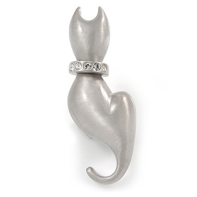 Stilvolle Kristall Kitty Brosche in satinierter Metalloptik - 40 mm