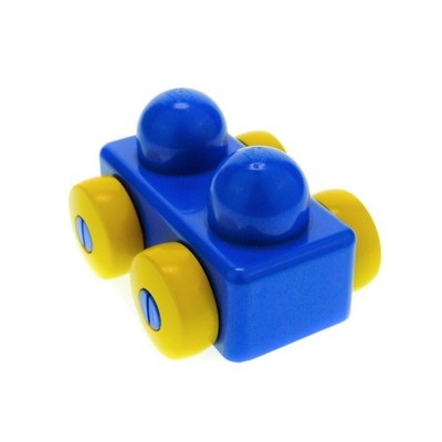 1x Lego Duplo Primo Auto Wagen B-Ware abgenutzt blau Räder gelb Stein 31008c01