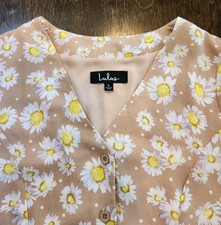Women S Short Dress Lulus Castana Daisy V-Neck Button-Down Beige/Yellow