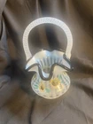 Fenton 100th Anniversary Basket Sunflowers Hand Painted Opaique White