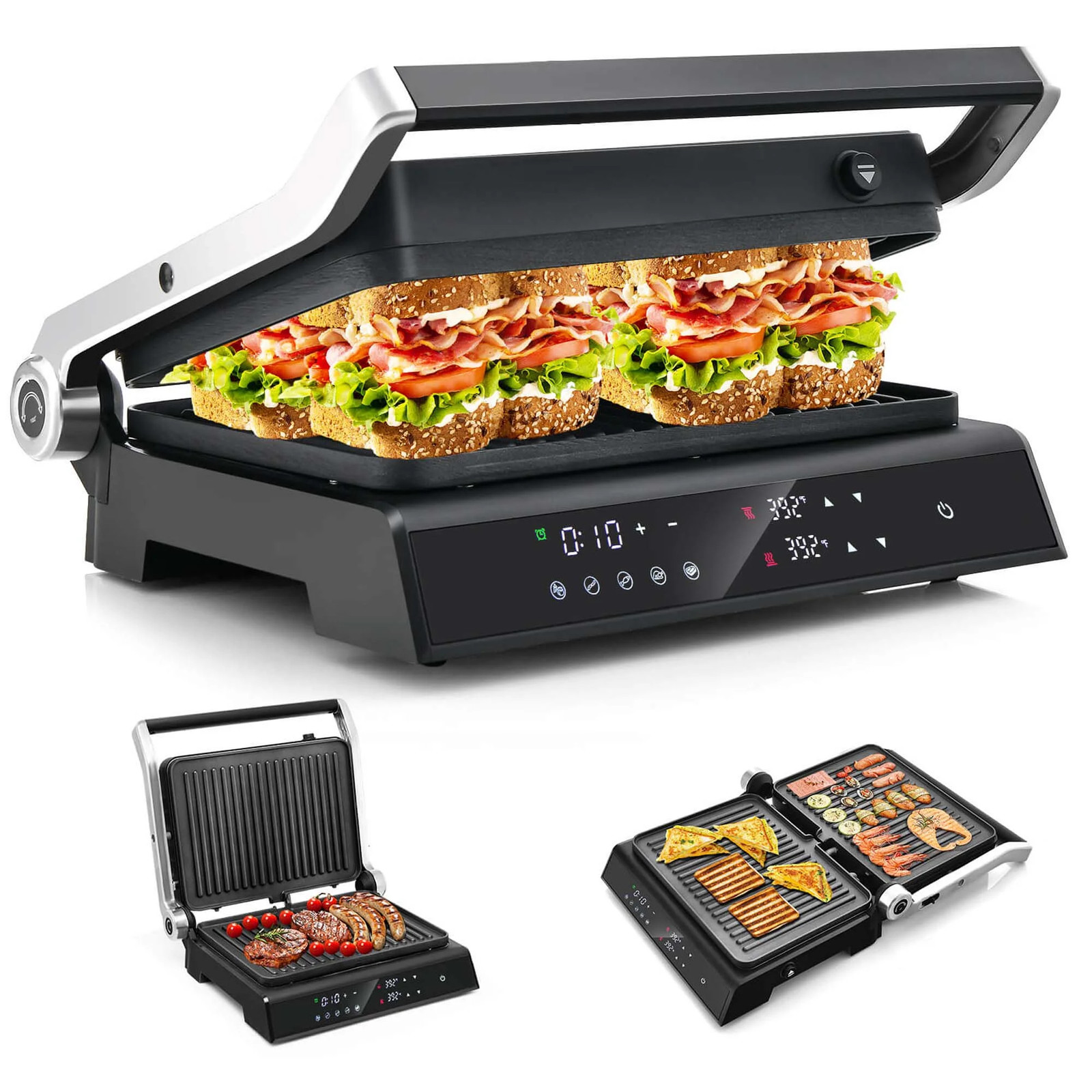 Costway ES10271US-DK Electric Panini Press Grill Sandwich Maker with LED Display