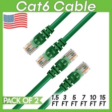 2 x Cat 6 Patch Cord Green Cat6 Cable Ethernet RJ45 Connectors Internet Wire