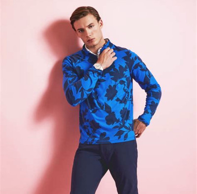 NWT $155 G/FORE Golf Pullover Tonal Floral Luxe Mid G4MF23K123C Racer Blue XL