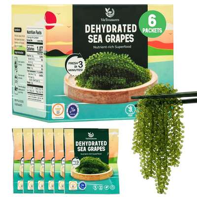 VieTreasures Organic Dehydrated Sea Grapes, 4.23oz (6 x 0.7oz Packs) | HALAL Cer