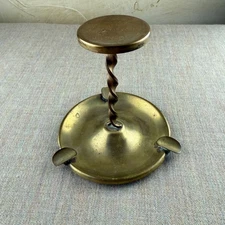 Vintage Brass Twisted-Stem Ashtray Stand | Mid-Century Modern 3-Rest Table Piece