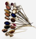 Lot 26 Antique Stick Pins Gold Filled Goldstone Glass Sapphire Vintage Jewelry