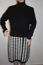 Phase Eight Milania Dogtooth Knit Jumper Dress Black Mix Roll Neck Size 14