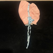 Antique Pink  Blue LACE TRIMMED LINED BABY DOLL BONNET