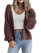 Women's 2026 Fall Chunky Knit Cardigans Open Front Long Sleeve V X-Small Brown