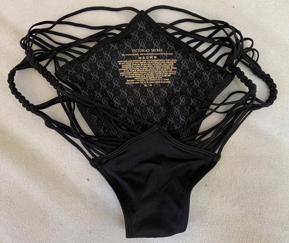 Traje de baño de bikini con tiras de cheekini negro Victoria's Secret pantalones brasileños Foto 3 de 4