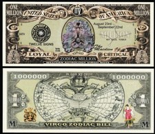 Zodiac Virgo Million Dollar Bill, The Maidien - Lot of 2 Bills