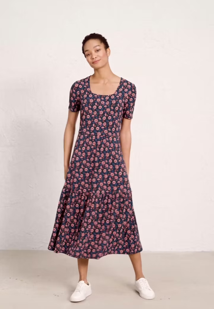 Seasalt Women's Dress navy Paint Shards Jersey Midi Dress Regular