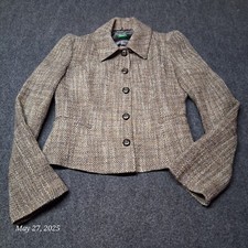 United Colors of Benetton Wool Blend Tweed Blazer Jacket Women Size 46 Button Up