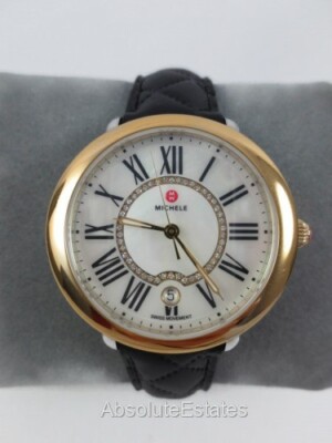 New Michele Serein Mid 16 Two Tone Silver Gold Diamond Watch