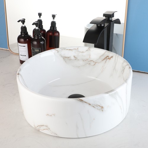 Fregadero de recipiente de cerámica cuenco blanco montado en cubierta cascada mezclador grifo negro combo s - Imagen 13 de 38