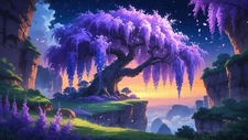 Digital Image Picture Photo Wallpaper Background – Fantasy Tree on Cliff Sunset