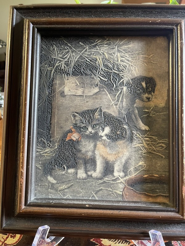 1950s Optical Art Kittens In Frame 12”X14”