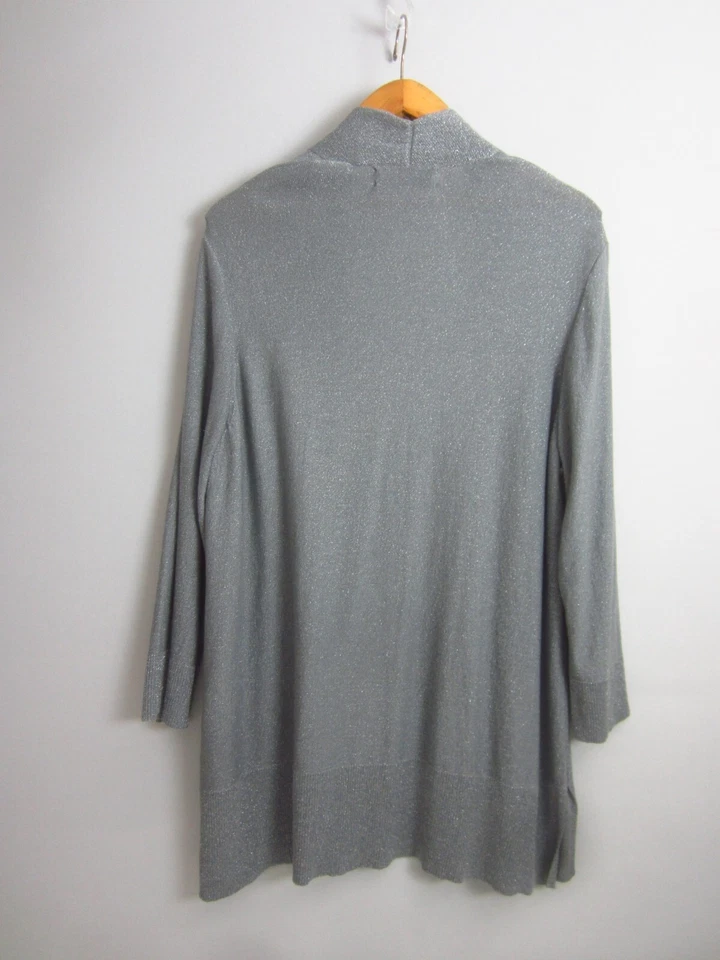 Jones New York Studio Womens Plus 2X Gray Silver Metallic LS Open Long Cardigan - Image 2 of 4