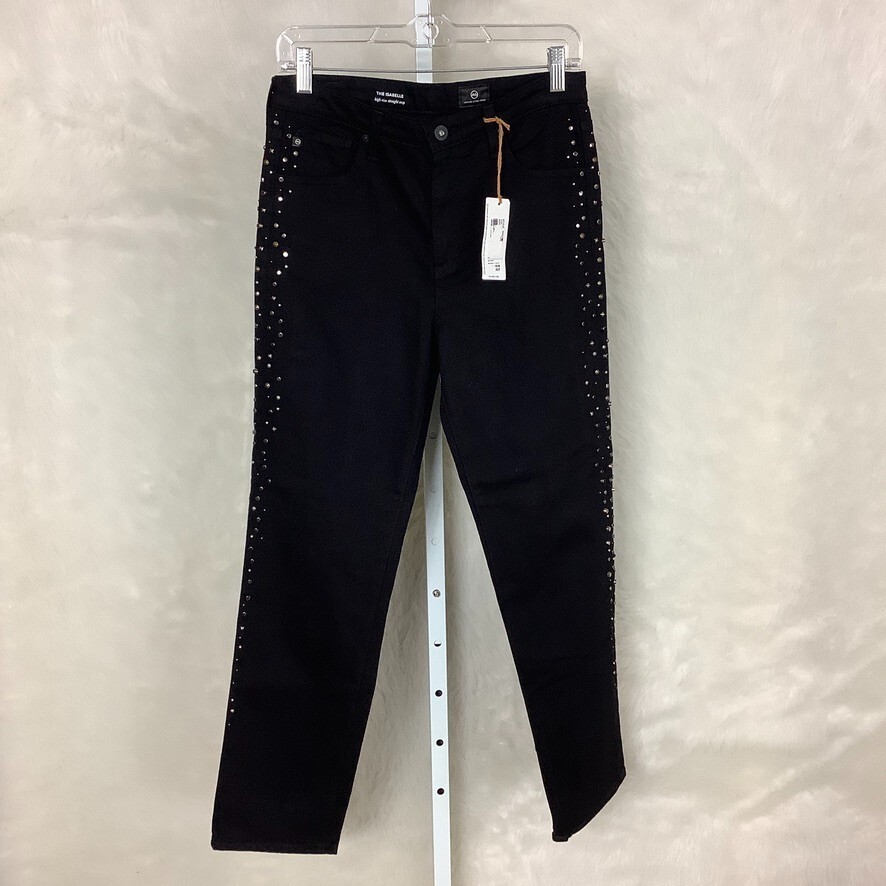 Adriano Goldschmied Black Studded Isabelle High Rise Straight Crop Jeans New With Tags