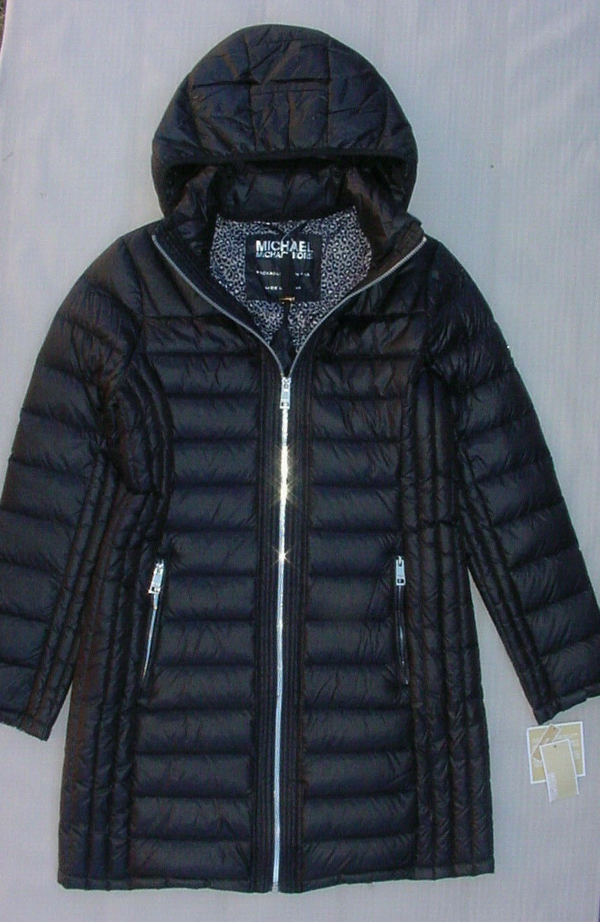 Giubbotto donna Michael Kors nero piumino trapuntato cappuccio nuovo con etichette taglia S M $295