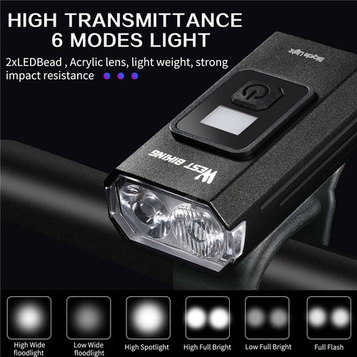 WEST BIKING 350 Lumens Bike Light Battery Display USB Rechargeable Waterproof - Picture 5 of 10