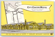Tacoma, Washington WA City Center Motel Exterior View w/ Map Postcard